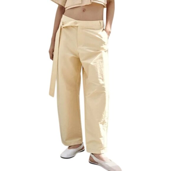 ZARA BUTTER YELLOW BELTED BARREL PANTS - Picture 1 of 5